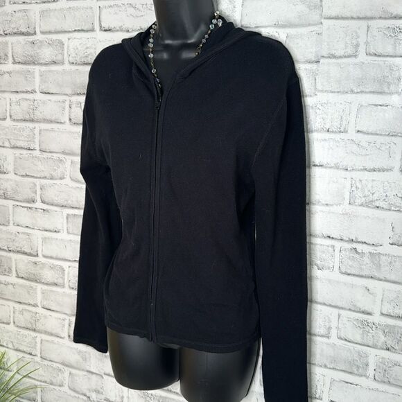 Max Studio Black Zip Up Hooded Sweatshirt Size Large - Picture 3 of 7